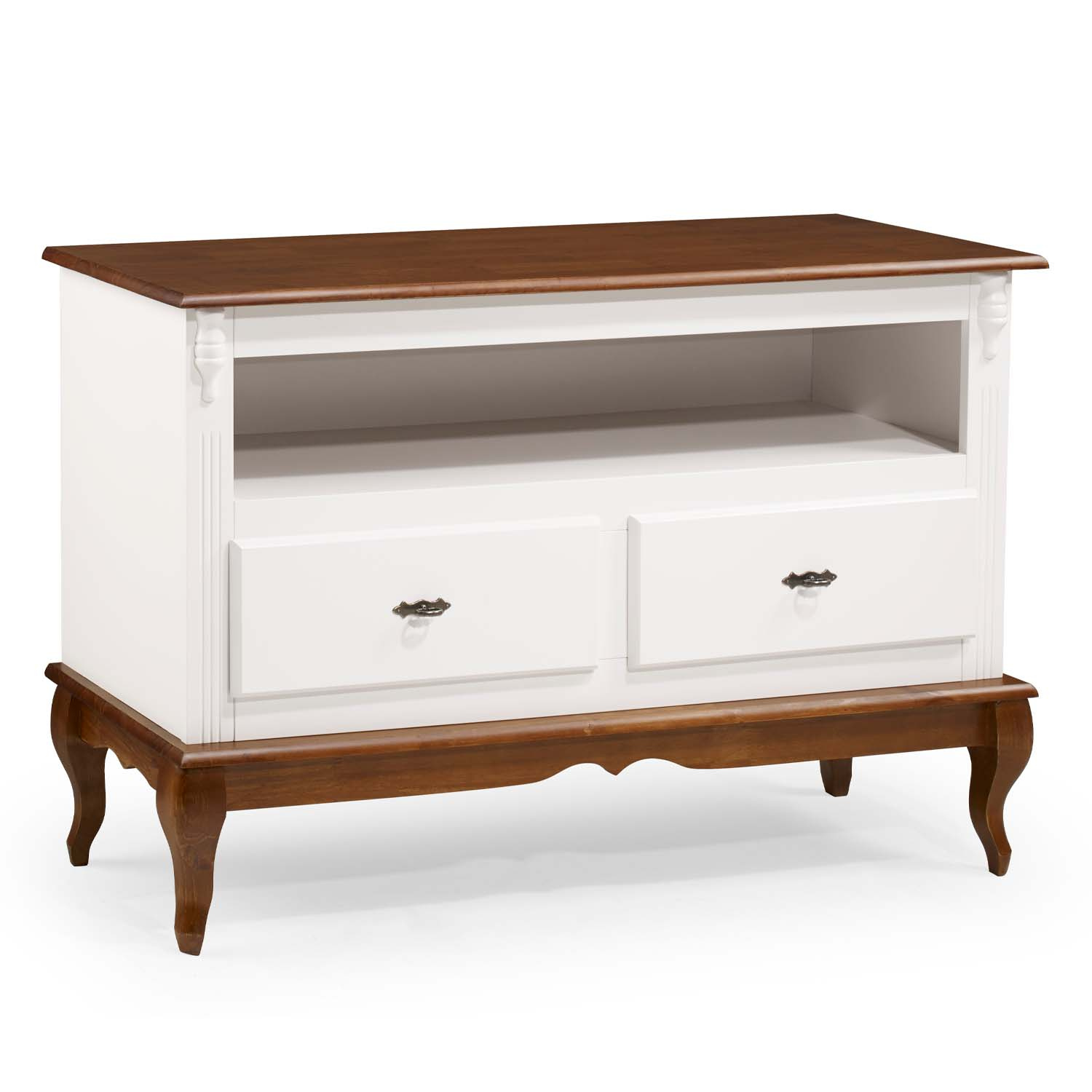 Rack Linz 2 Gavetas 75 x 120 x 40 (A x L x P) - Cor Branco - Imbuia Glazer 