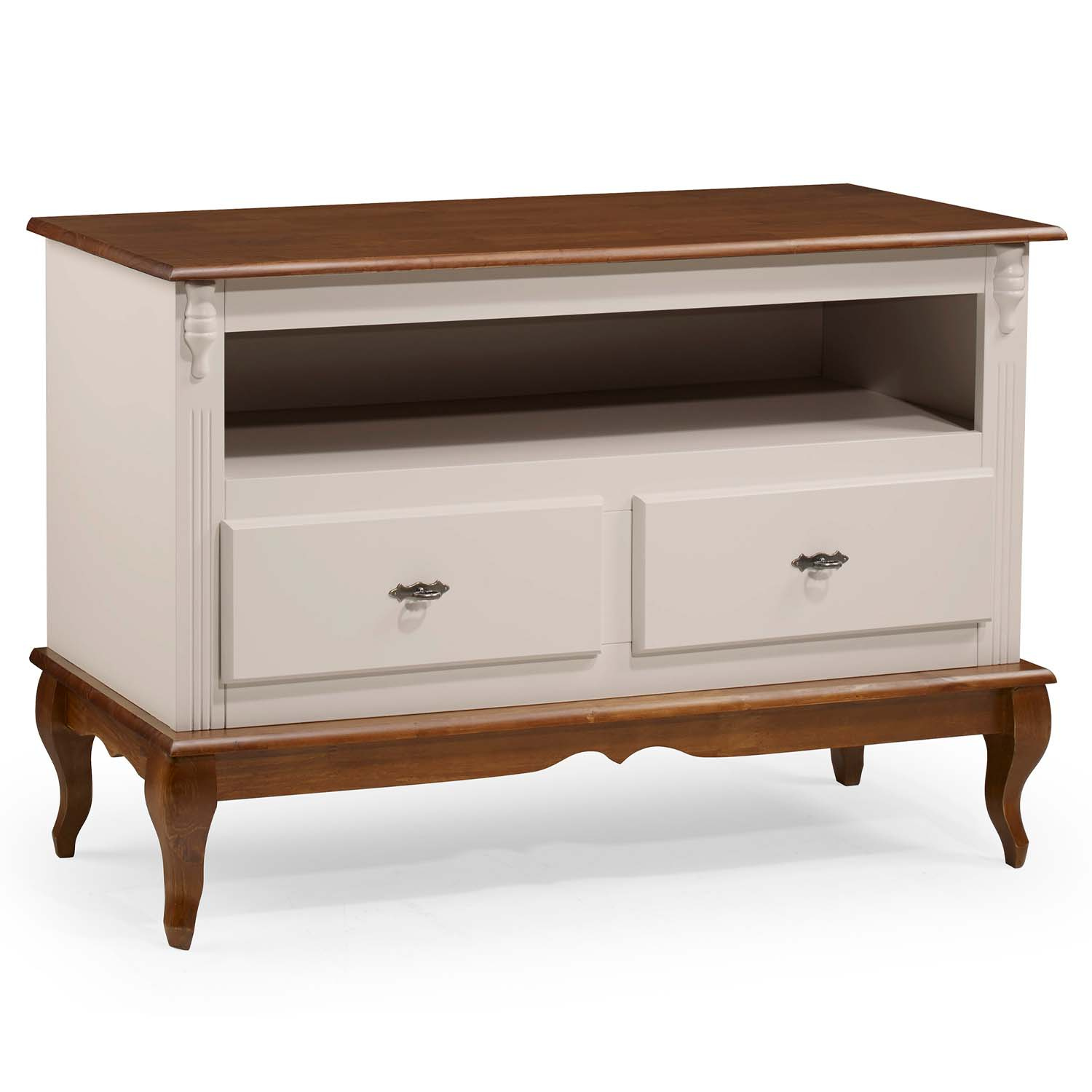 Rack Linz 2 Gavetas 75 x 120 x 40 (A x L x P) - Cor Offwhite - Imbuia Glazer 