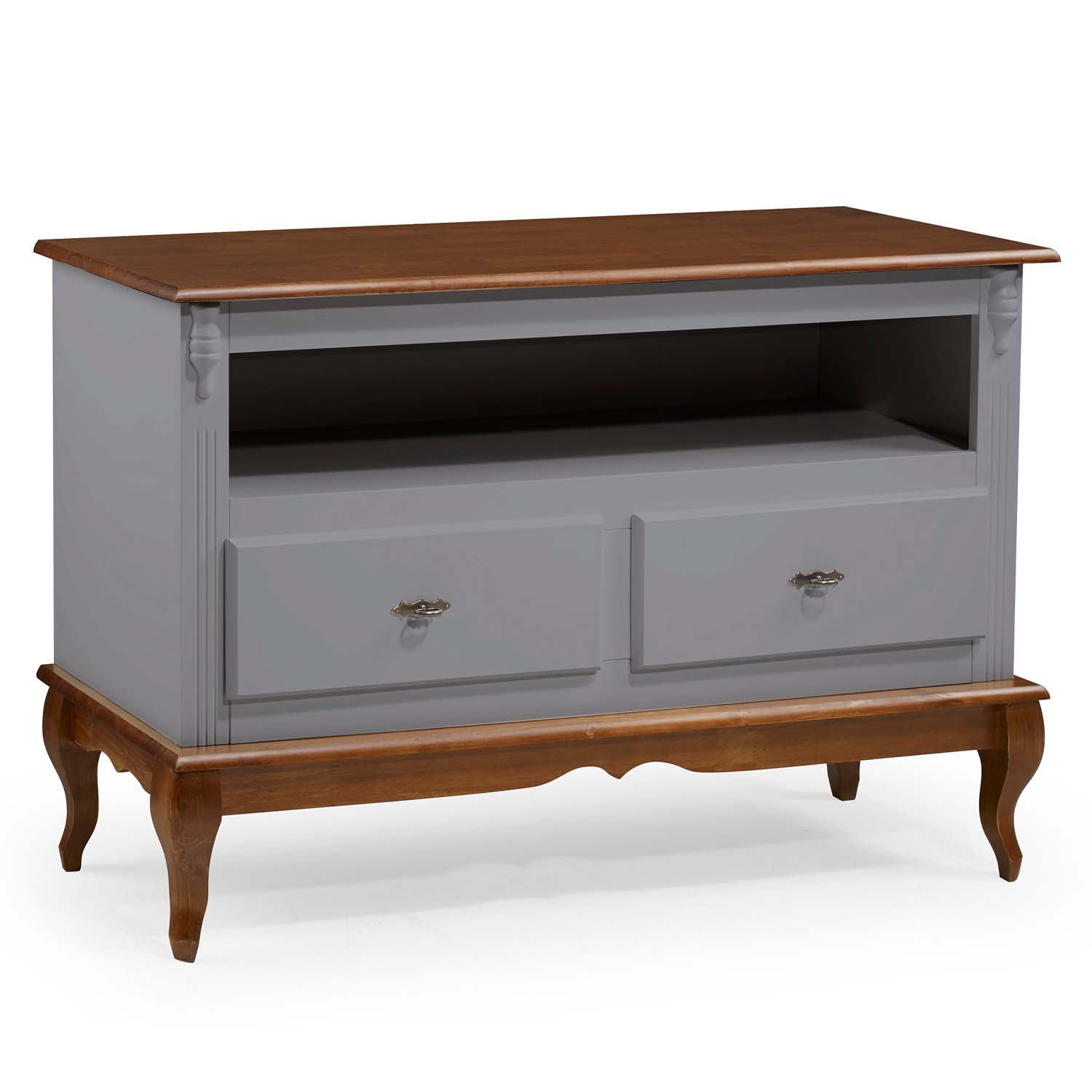 Rack Linz 2 Gavetas 75 x 120 x 40 (A x L x P) - Cor Cinza Escuro - Imbuia Glazer 