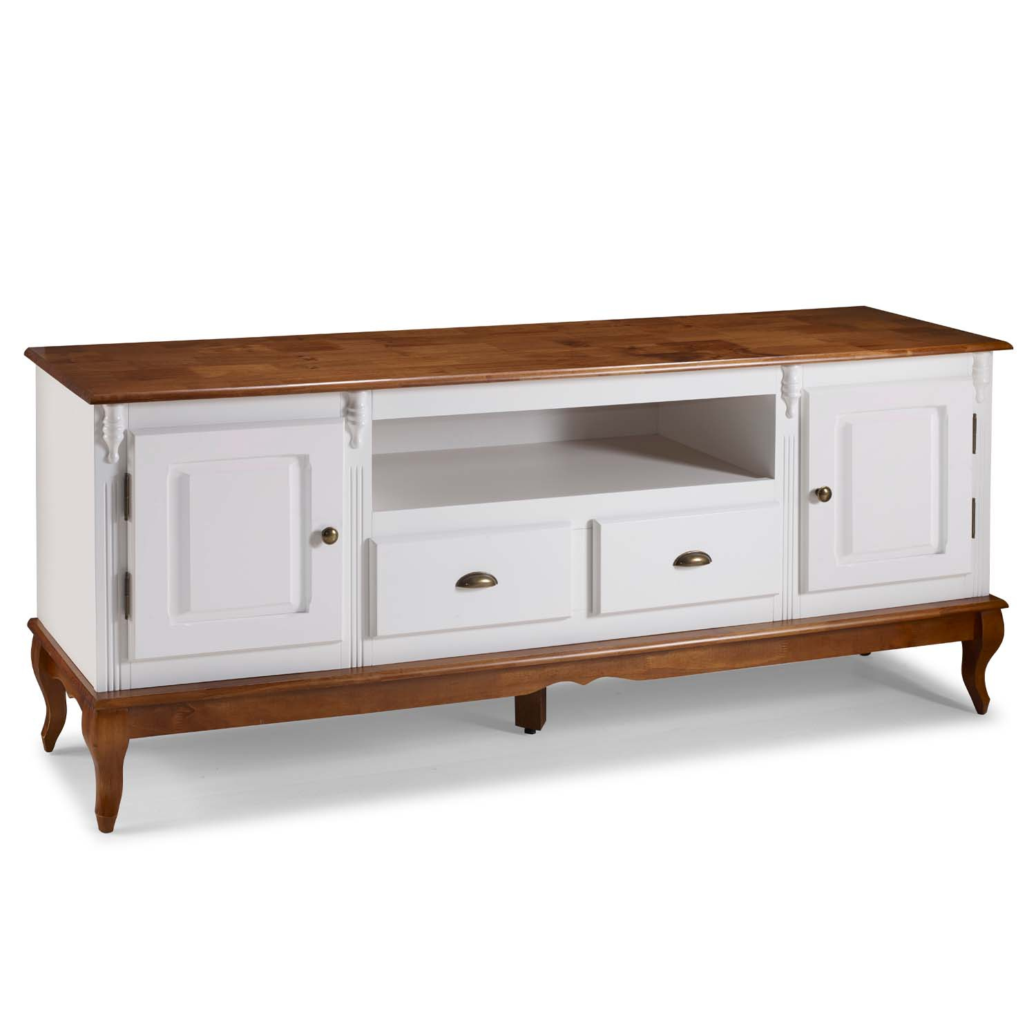 Rack Hanover 2 Portas 2 Gavetas + Nicho Pés Luis XV 75 x 195 x 40 cm (A x L x P) - Cor Branco - Imbuia Glazer