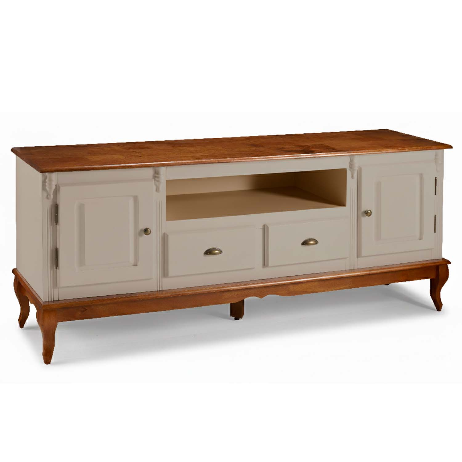 Rack Hanover 2 Portas 2 Gavetas + Nicho Pés Luis XV 75 x 195 x 40 cm (A x L x P) - Cor Offwhite - Imbuia Glazer