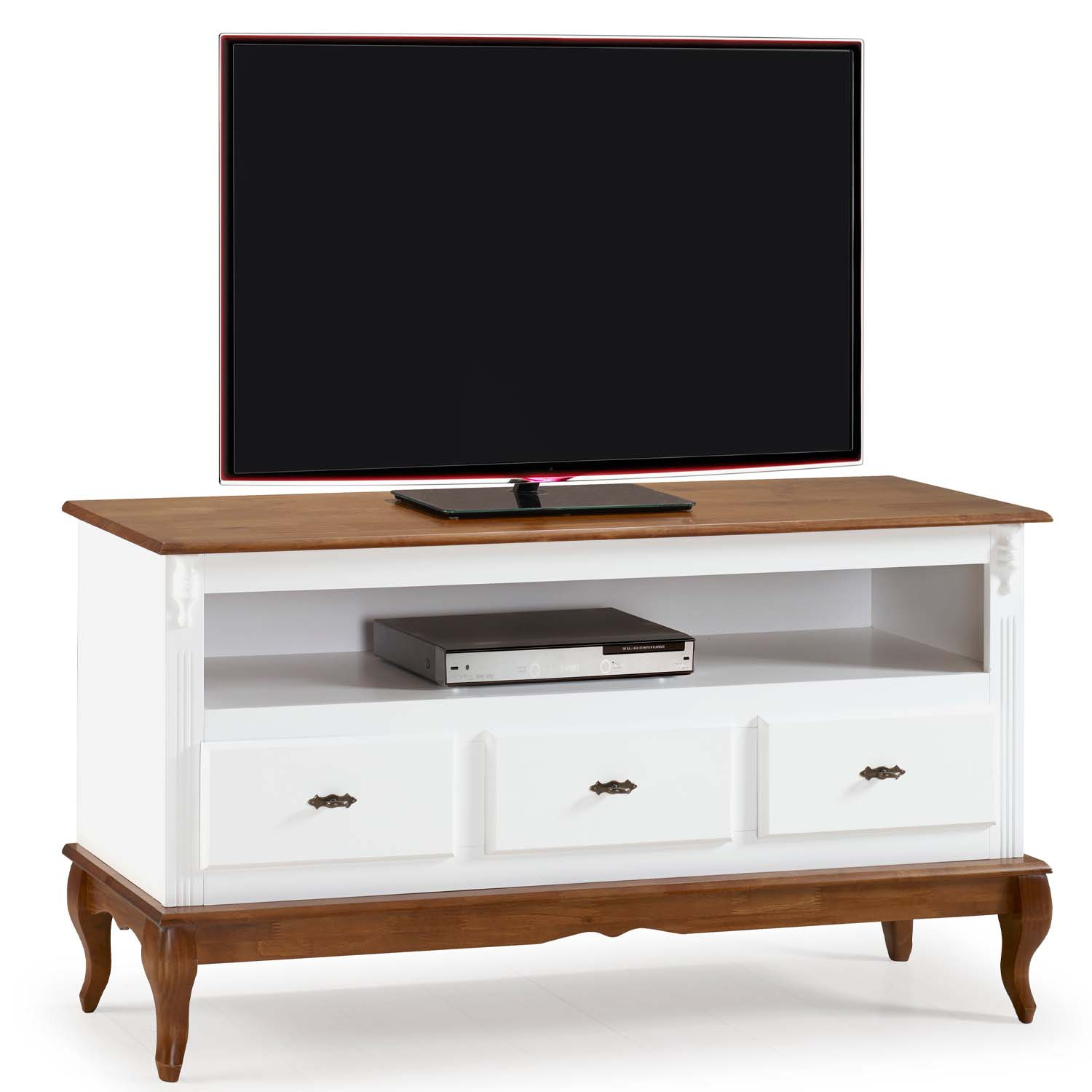 Rack Linz 3 Gavetas + Nicho 75 x 150 x 40 (A x L x P) - Cor Branco - Imbuia Glazer 