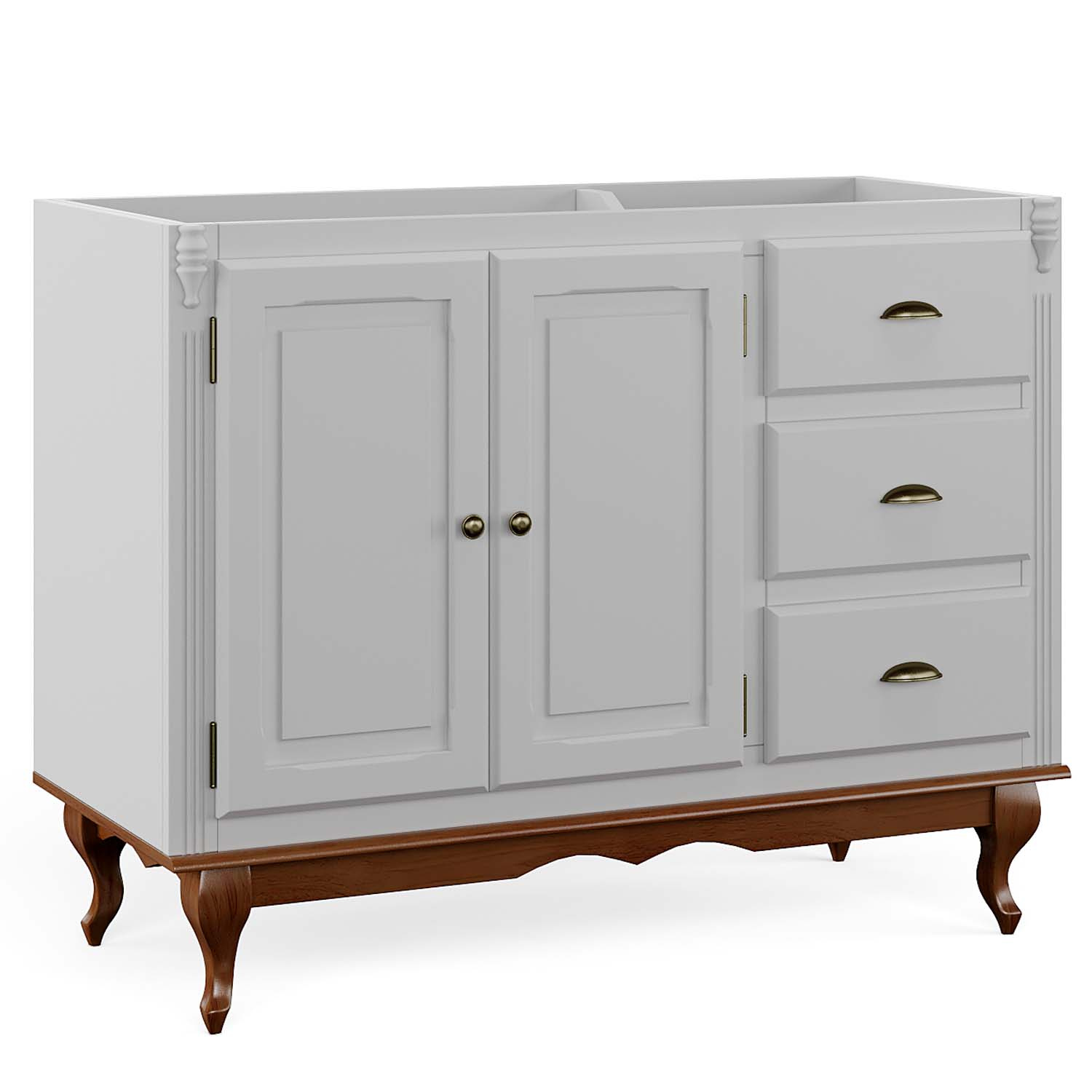 Balcão Para Pia Hanover Com Pés Luis XV 93 x 120 x 53 cm  (A x L x P) - Cor Branco - Imbuia Glazer