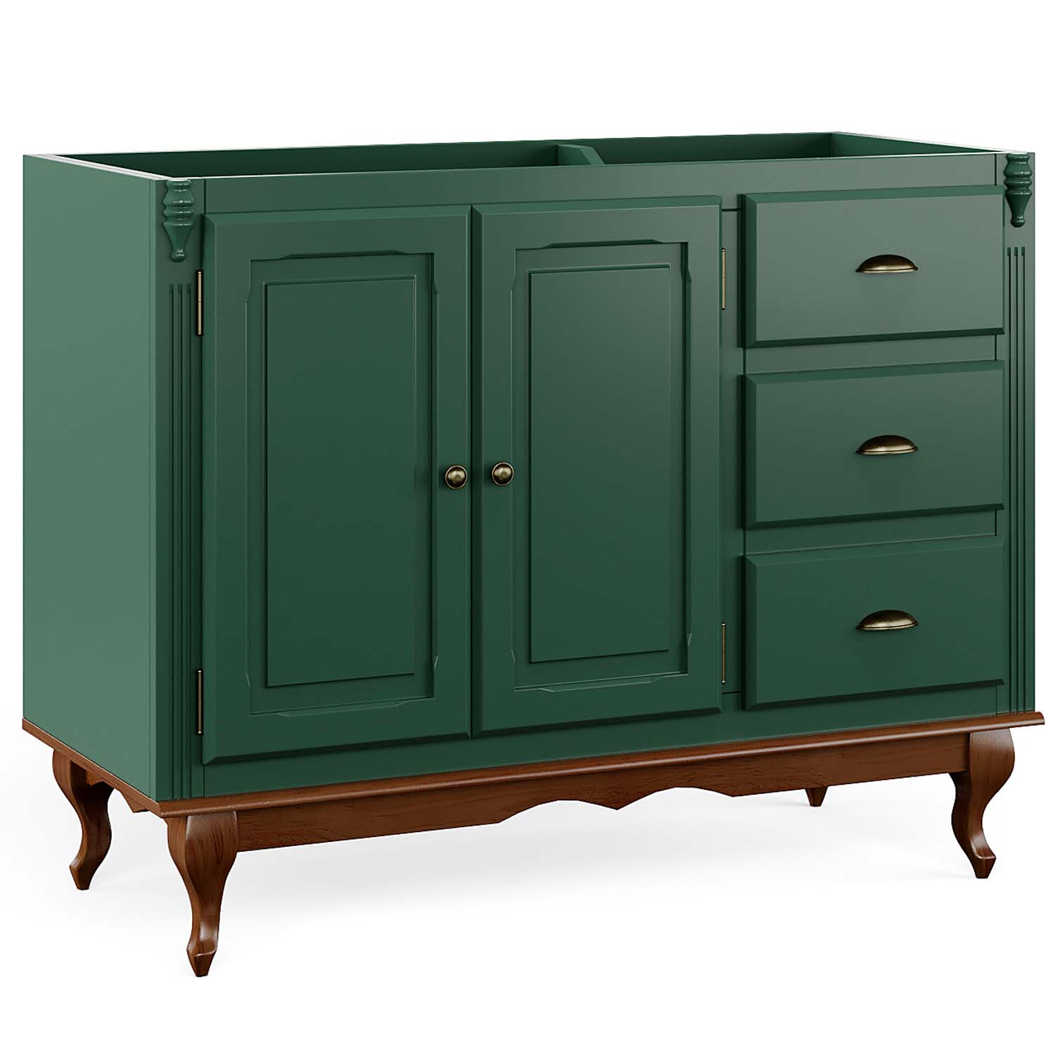 Balcão Para Pia Hanover Com Pés Luis XV 93 x 120 x 53 cm  (A x L x P) - Cor Verde Musgo - Imbuia Glazer