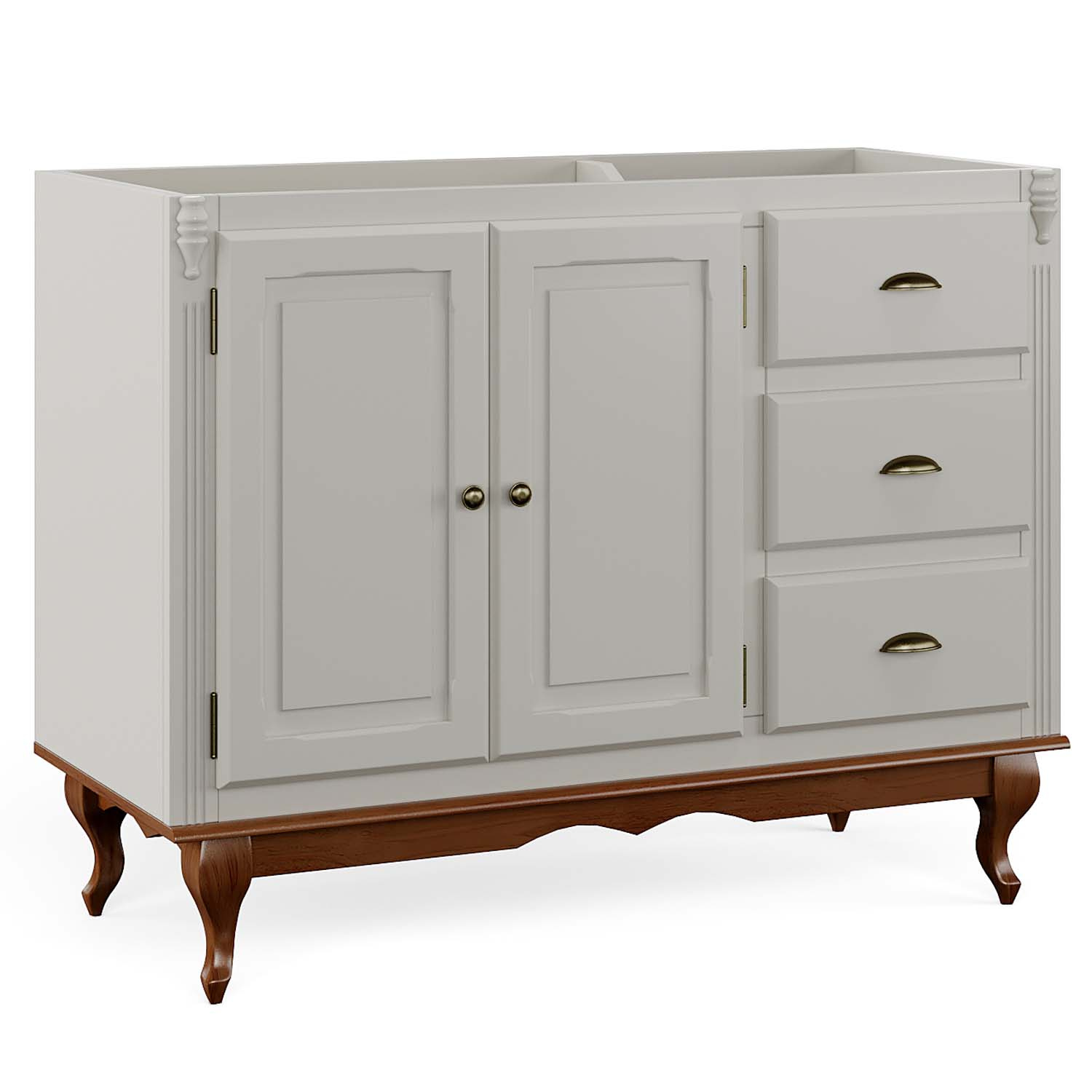 Balcão Para Pia Hanover Com Pés Luis XV 93 x 120 x 53 cm  (A x L x P) - Cor Offwhite - Imbuia Glazer