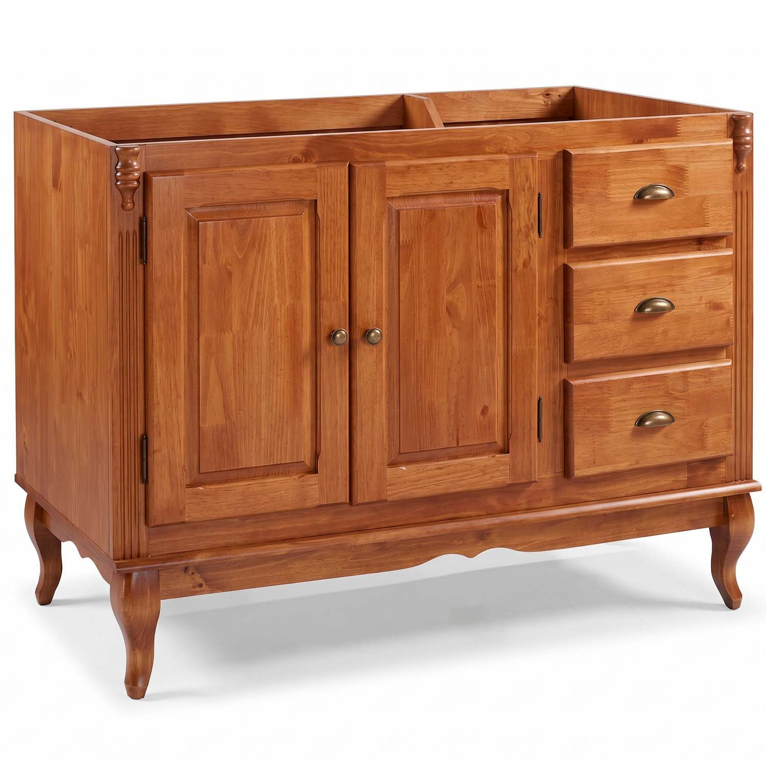 Balcão Para Pia 2 portas 3 Gavetas Hanover Com Pés Luis XV 93 x 120 x 53 cm  (A x L x P) - Cor Imbuia Glazer