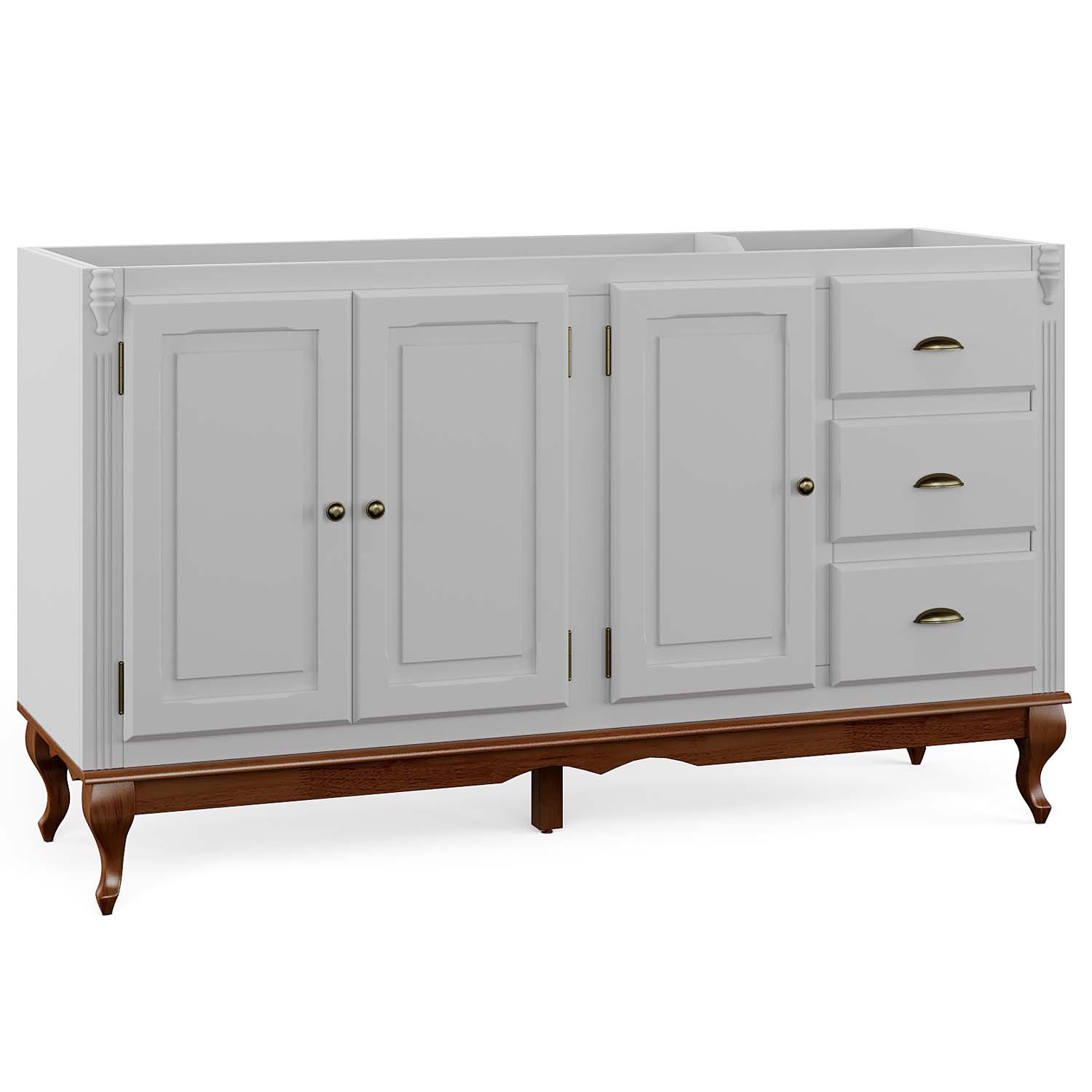 Balcão Para Pia Hanover Com Pés Luis XV 93 x 160 x 53 cm  (A x L x P) - Cor Branco - Imbuia Glazer
