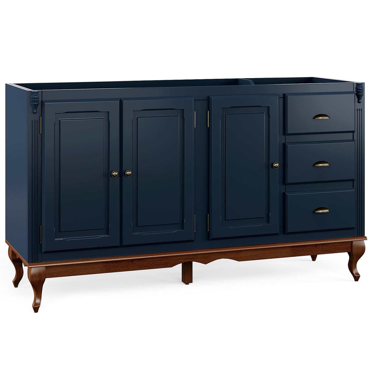 Balcão Para Pia Hanover Com Pés Luis XV 93 x 160 x 53 cm  (A x L x P) - Cor Azul Petróleo - Imbuia Glazer