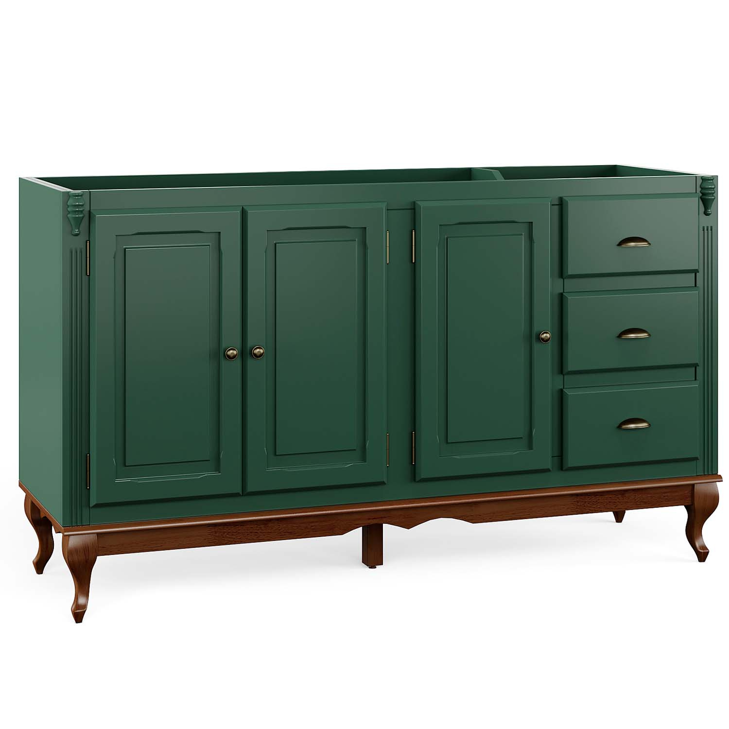 Balcão Para Pia Hanover Com Pés Luis XV 93 x 160 x 53 cm  (A x L x P) - Cor Verde Musgo - Imbuia Glazer