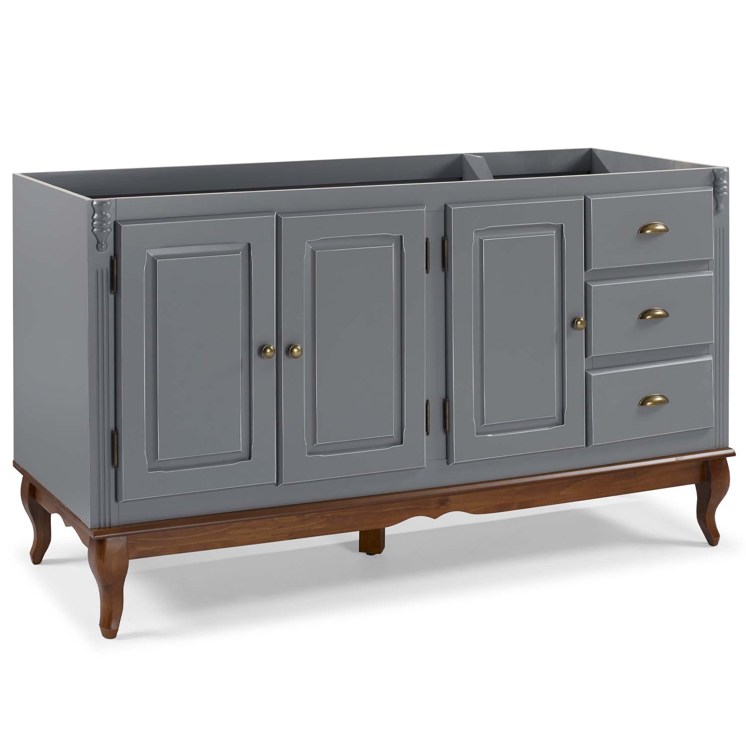 Balcão Para Pia Hanover Com Pés Luis XV 93 x 160 x 53 cm  (A x L x P) - Cor Cinza Escuro - Imbuia Glazer