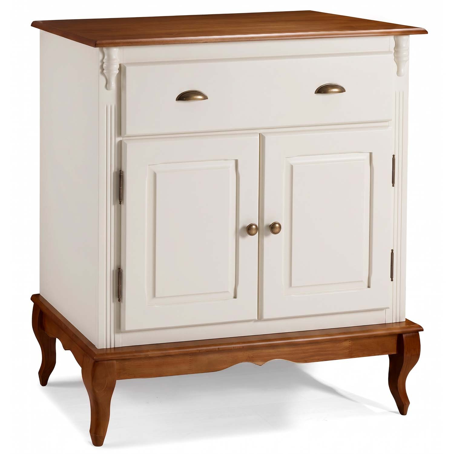 Balcão 2 Portas 1 Gaveta Pés Luis XV Hanover 99 x 90 x 45 cm (A x L x P) - Cor Offwhite - Imbuia Glazer