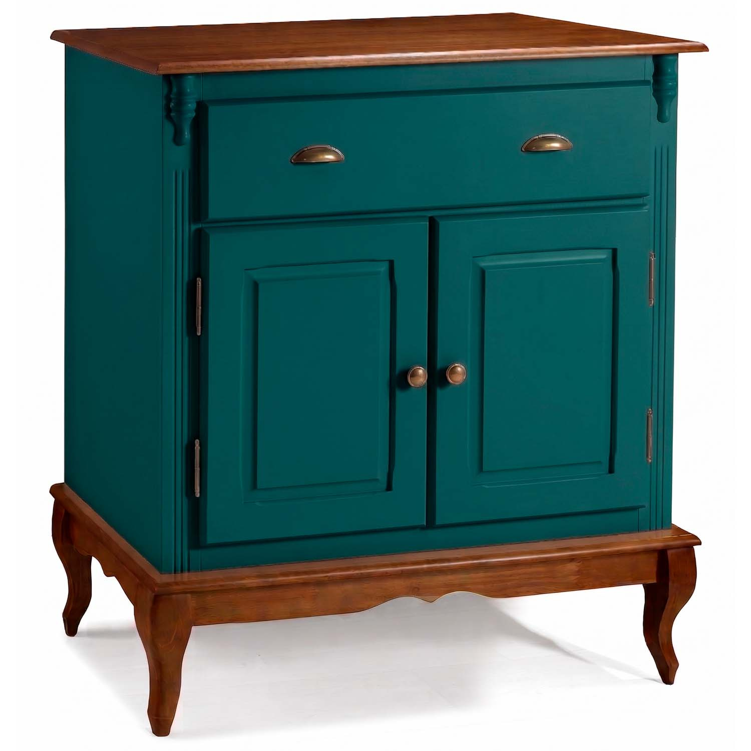 Balcão 2 Portas 1 Gaveta Pés Luis XV Hanover 99 x 90 x 45 cm (A x L x P) - Cor Verde Musgo - Imbuia Glazer