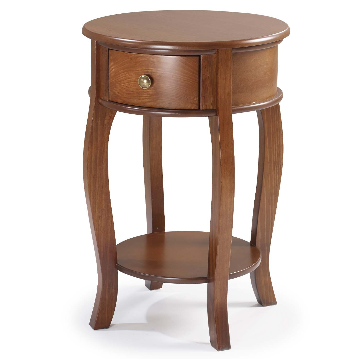 Mesa De Apoio Lateral Redonda Com Gaveta 73 x 49 x 49 cm (A x L x P)  - Imbuia Glazer 