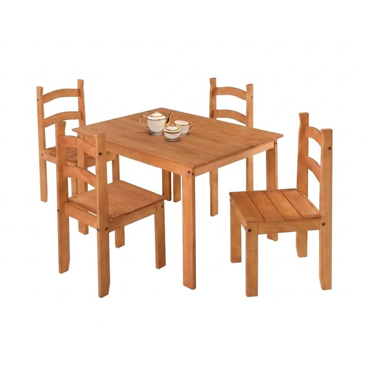 Conjunto de Mesa com 4 Cadeiras em Madeira Maciça 75 x 100 x 75 (A x L x P) cm Cor Mel 
