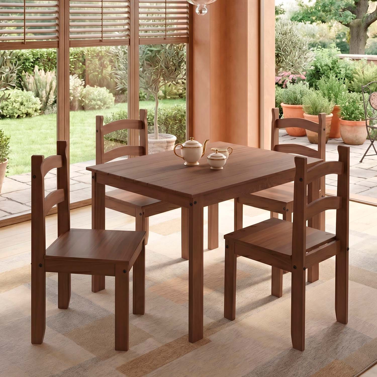 Conjunto de Mesa com 4 Cadeiras em Madeira Maciça 75 x 100 x 75 (A x L x P) cm Cor Chocolate