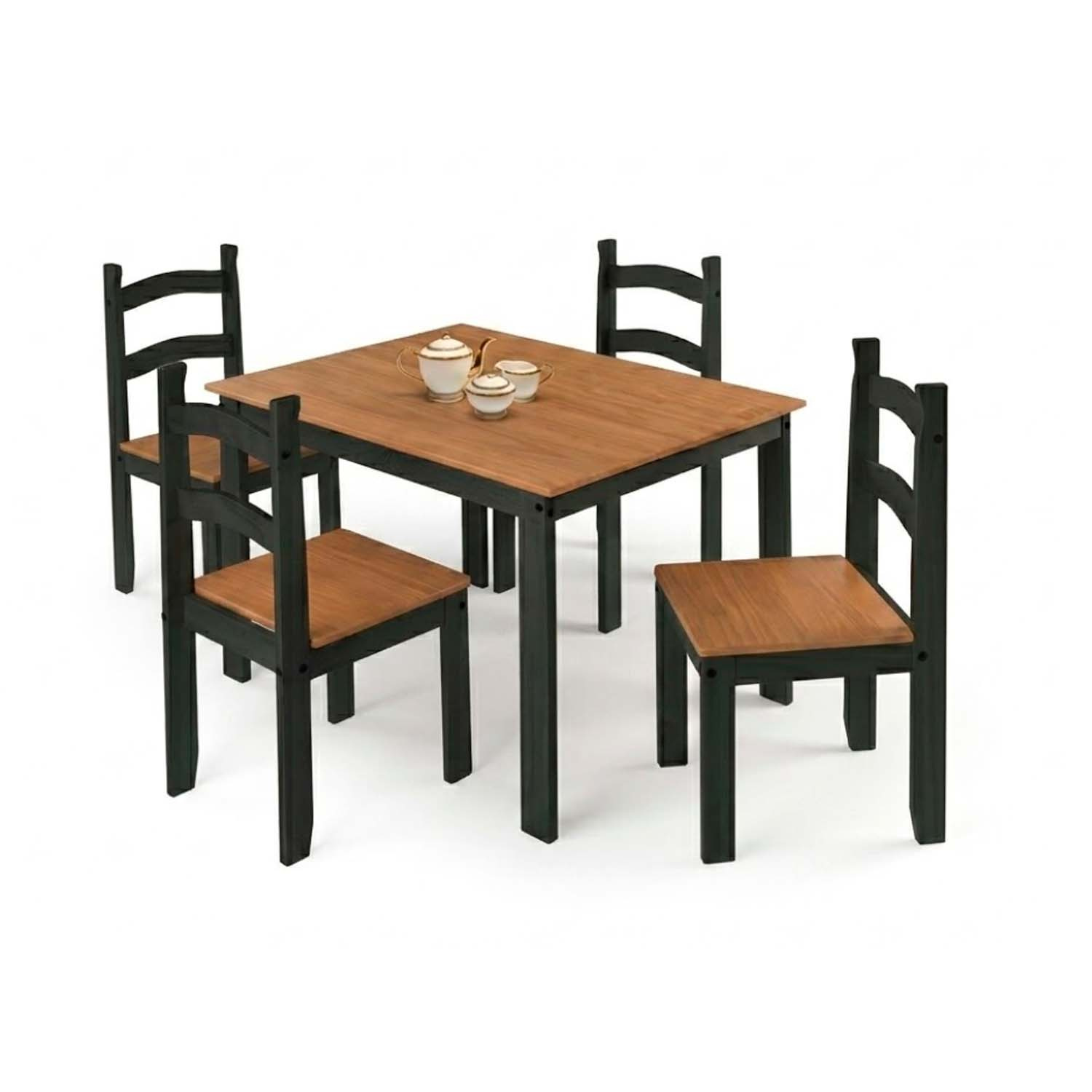 Conjunto de Mesa com 4 Cadeiras em Madeira Maciça 75 x 100 x 75 (A x L x P) cm Cor Preto com Mel