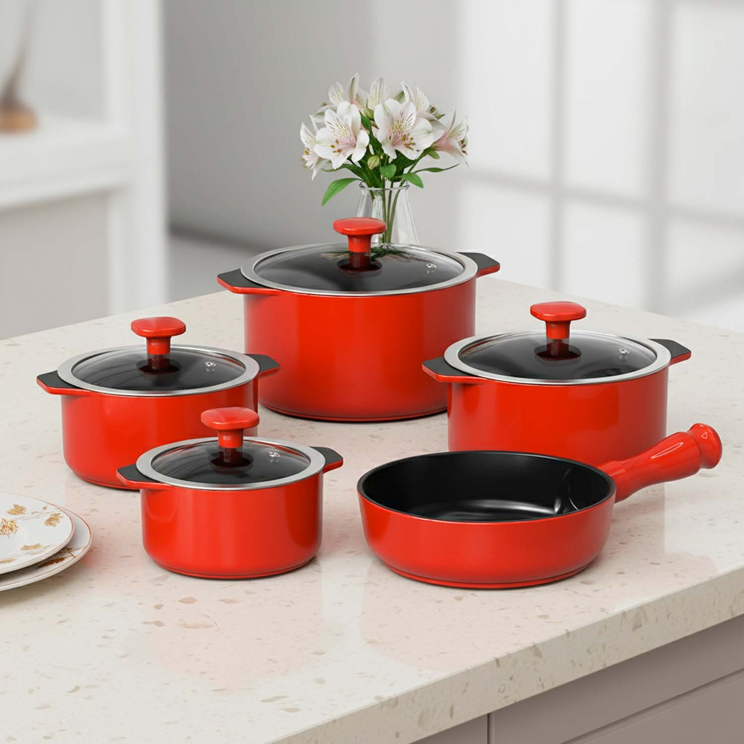 Conjunto 5 Panelas de Cerâmica Slim Ceraflame Vermelho